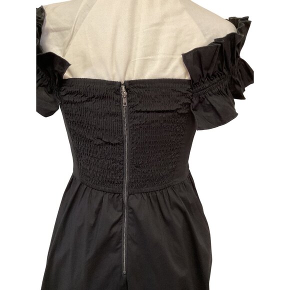 Wayf Black Off-Shoulder Ruffled Sleeve Cotton Dress Size S - Picture 4 of 5